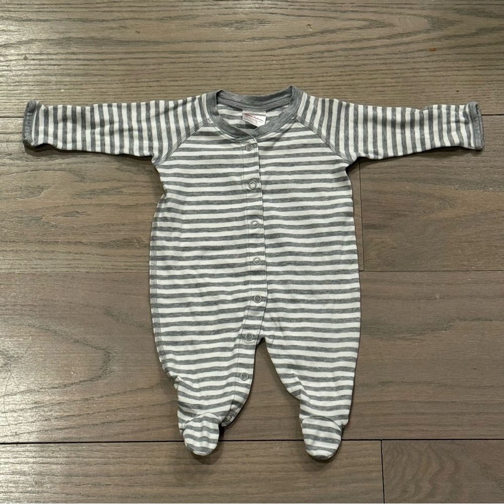 Hanna Andersson Gray & White Striped Footed One-Piece